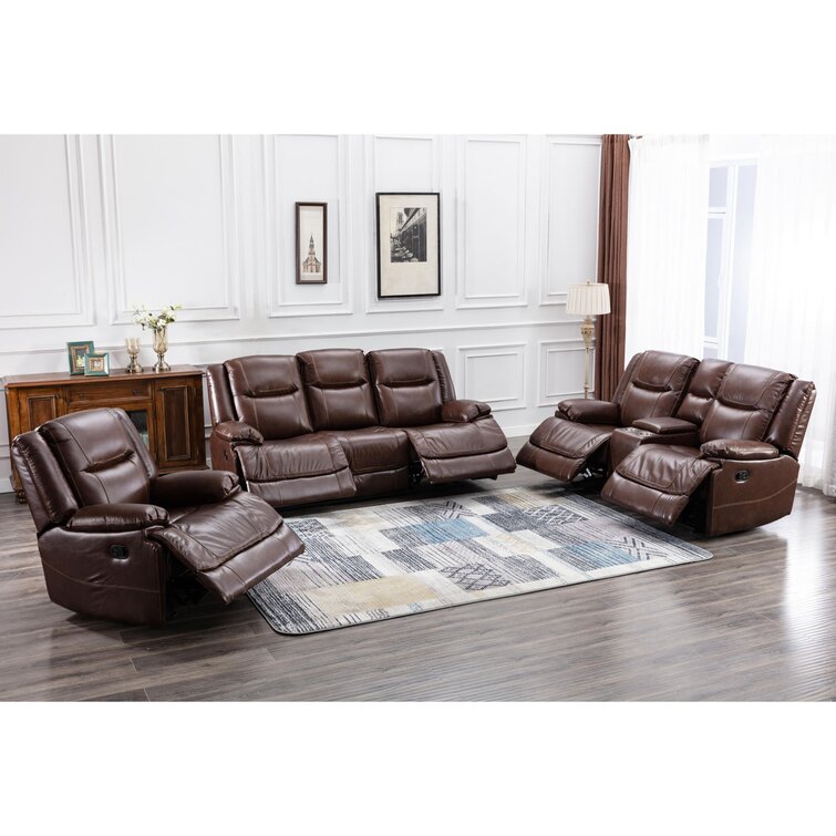 Latitude Run® 3 Piece Genuine Leather Reclining Living Room Set | Wayfair
